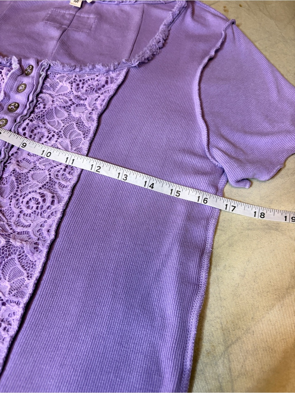 POL Lavender Lace-Front Short Sleeve Top. Super Stretch - Picture 5 of 10